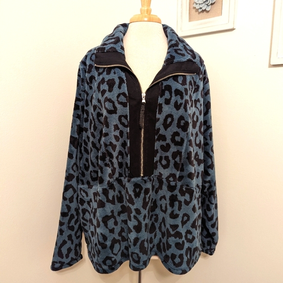 LIVI | Lane Bryant Half Zip Sherpa Pullover Leopard Print Melancholy 26/28 4X - Picture 3 of 11